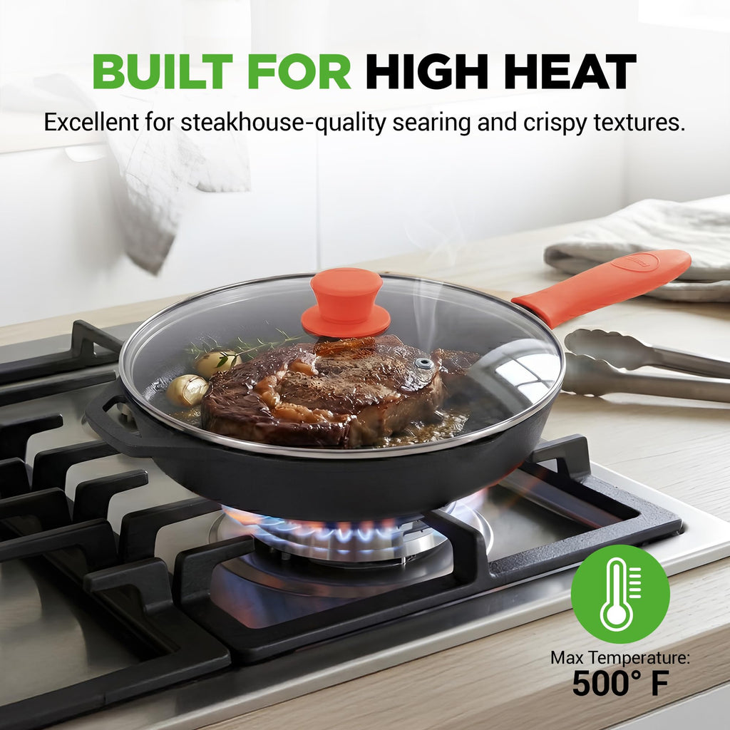10 Inch Pre-Seasoned Cast Iron Skillet with Lid D2285