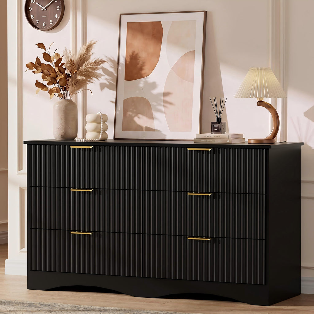 6 Drawer Fluted Wood Dresser J840571