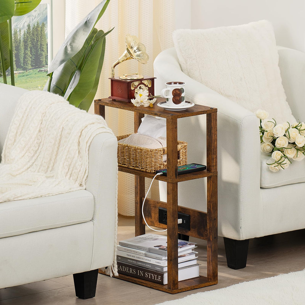 3-Tier Narrow Bedside Table with Charging Station M840