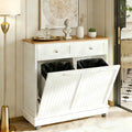 20 Gallon Wooden Tilt-Out Trash Can Cabinet with 2 Drawers, White Y47988