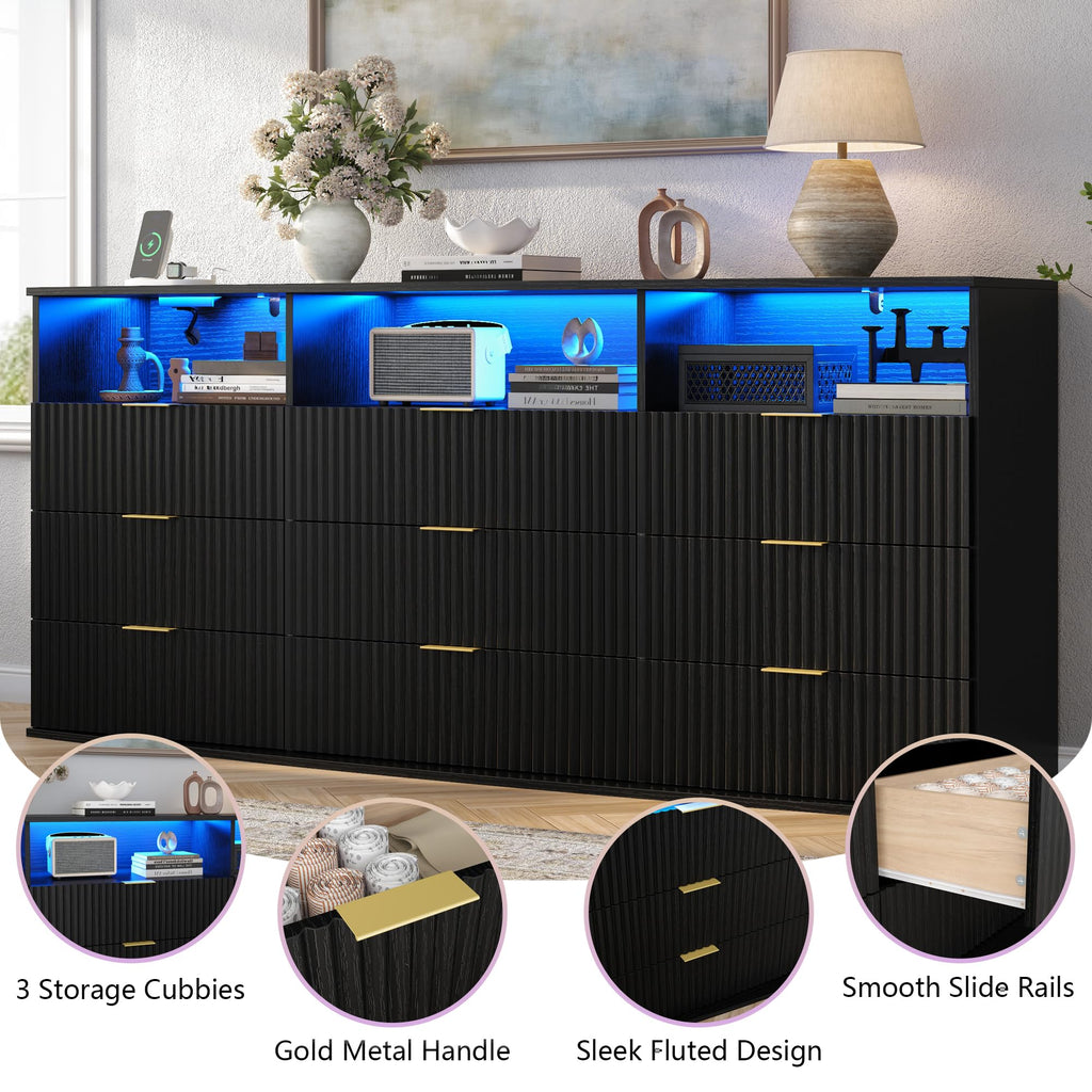 9 Drawer Dresser with 3 Open Cubbies W3871