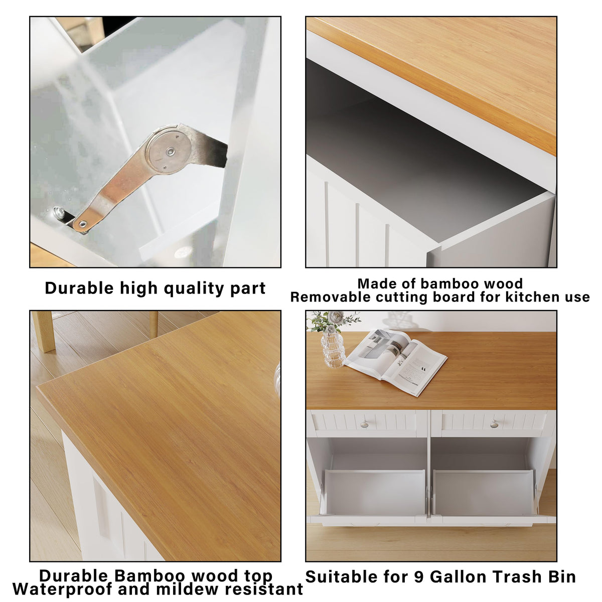20 Gallon Wooden Tilt-Out Trash Can Cabinet with 2 Drawers, White Y47988