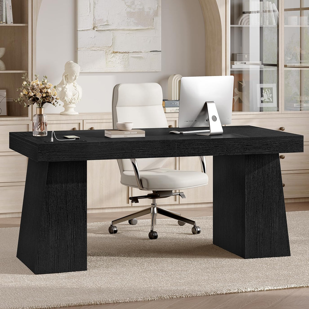 55.9" Black Wood Executive Desk with Storage N667312