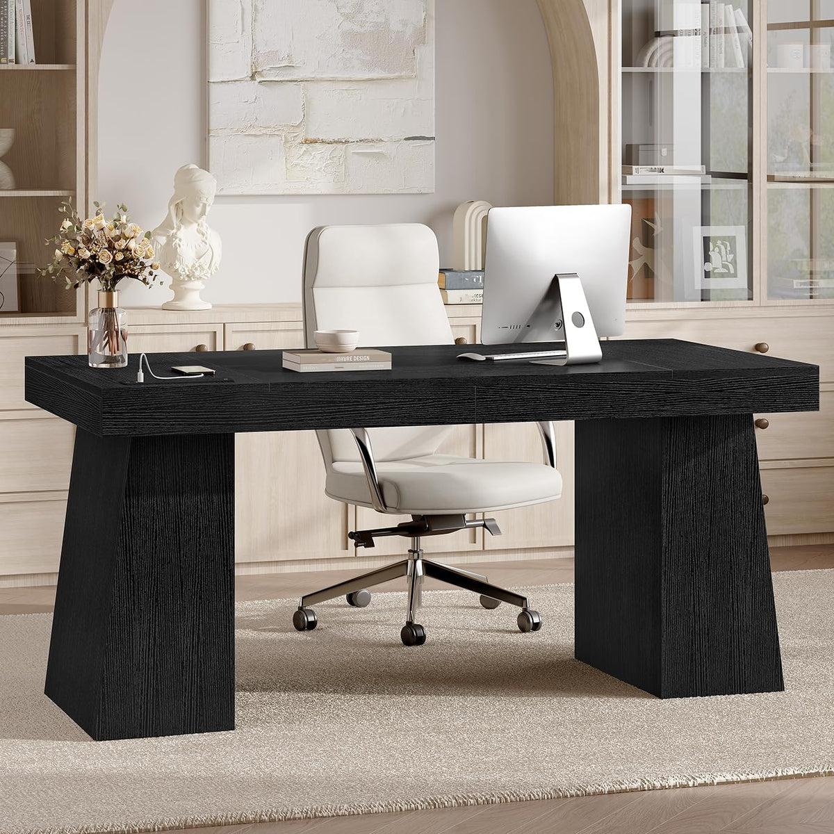 55.9" Black Wood Executive Desk with Storage N667312