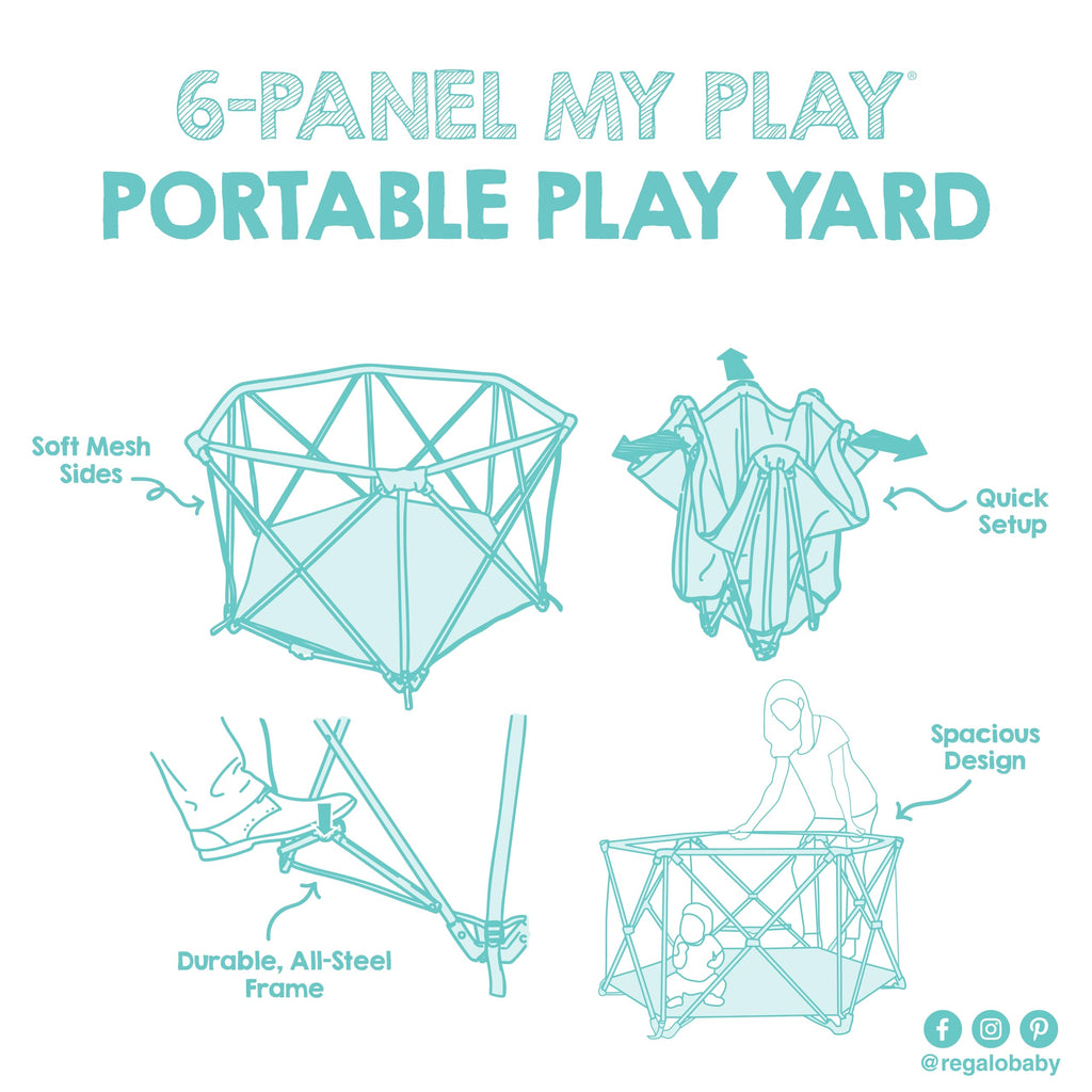Foldable 6-Panel Baby Playpen with Mesh Sides R80599