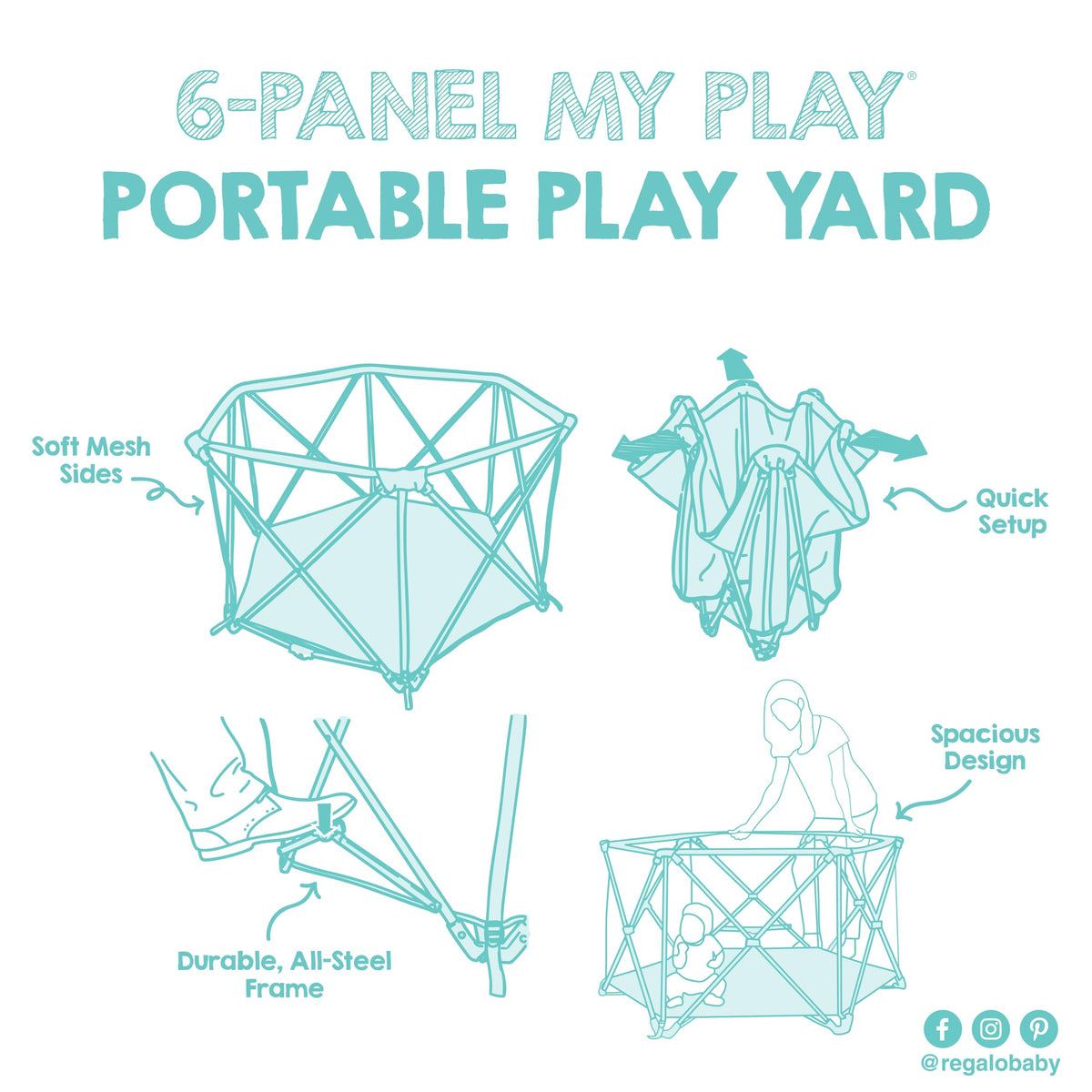 Foldable 6-Panel Baby Playpen with Mesh Sides R80599