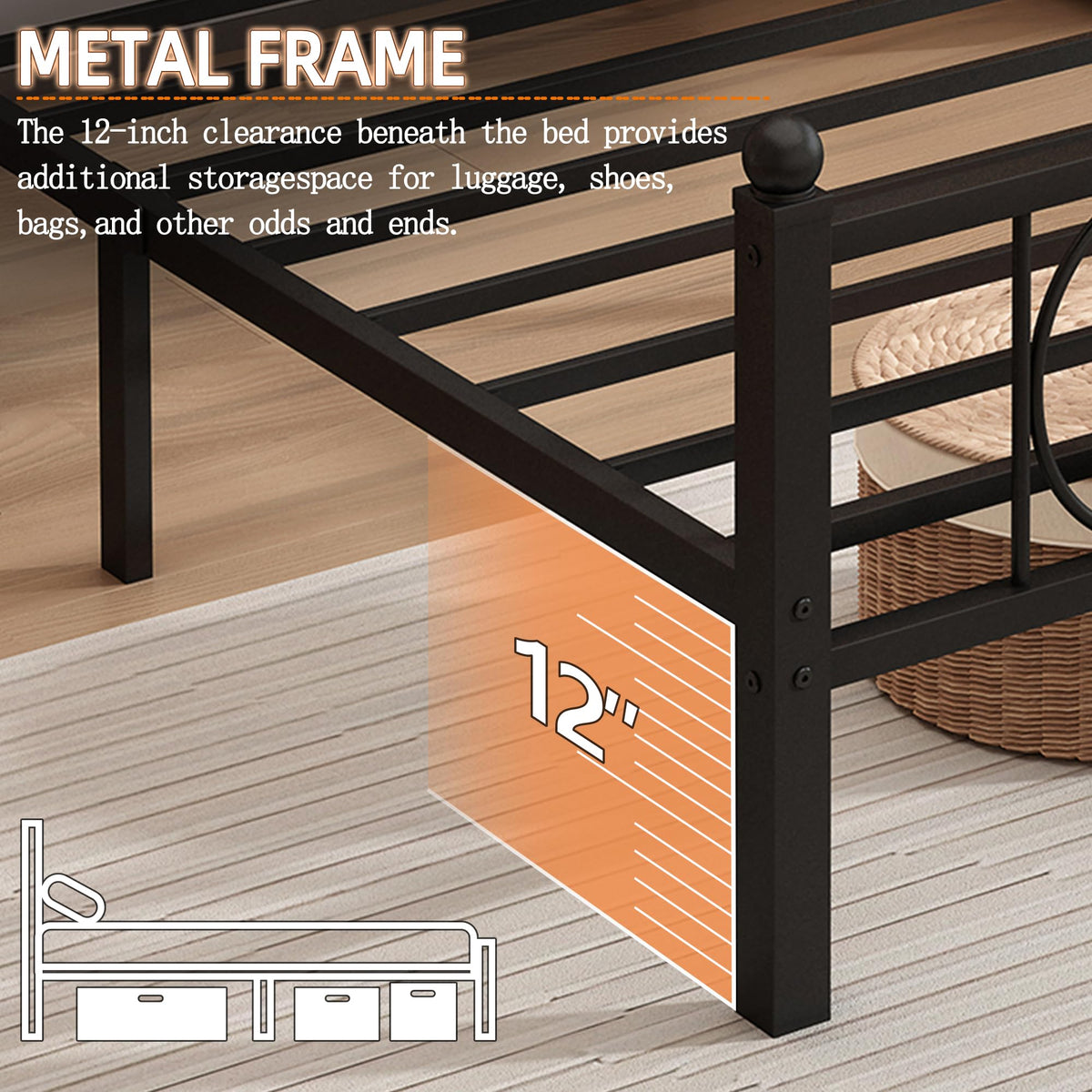 Black Full Bed Frame with Headboard H899