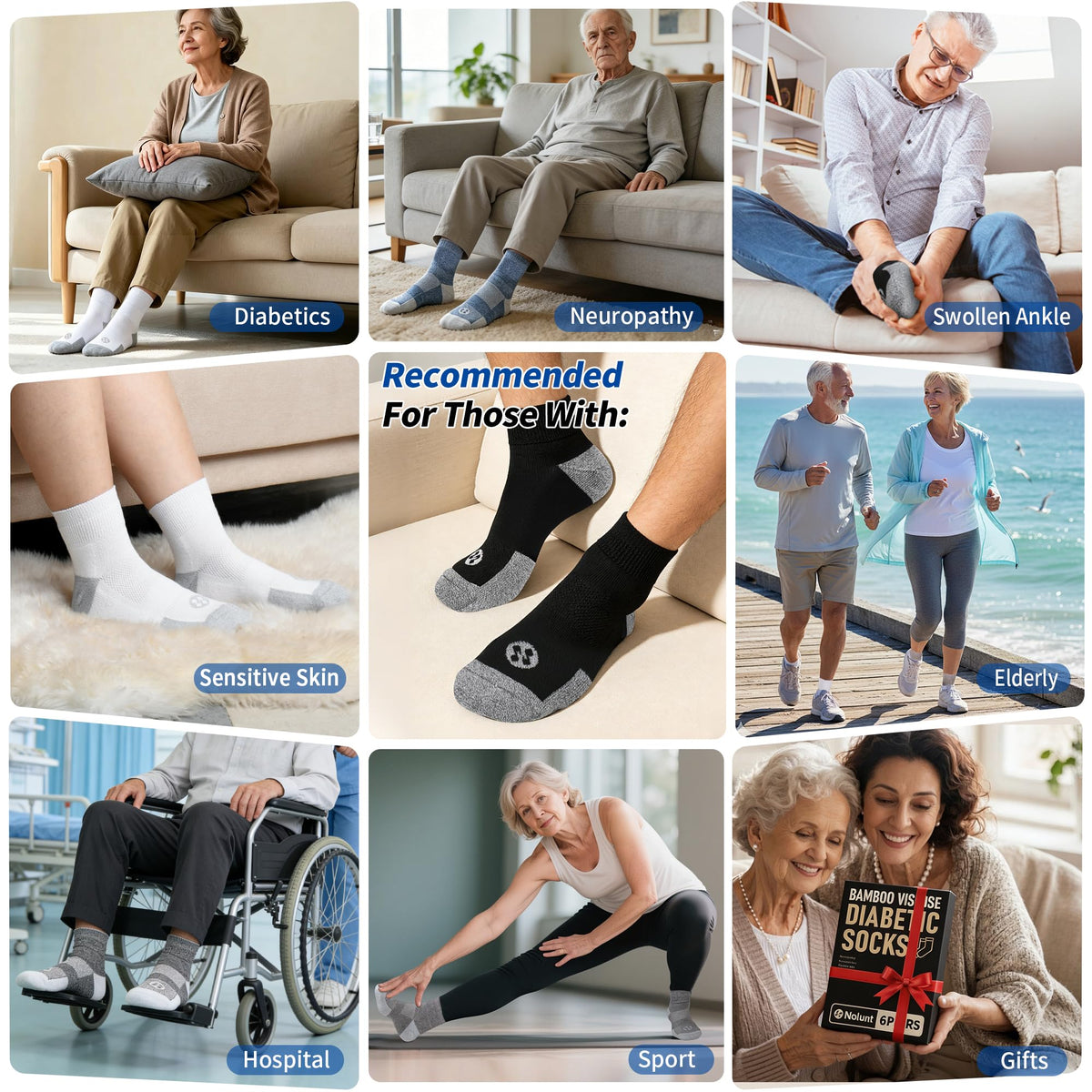 6 Pairs Ankle Diabetic Socks Y401