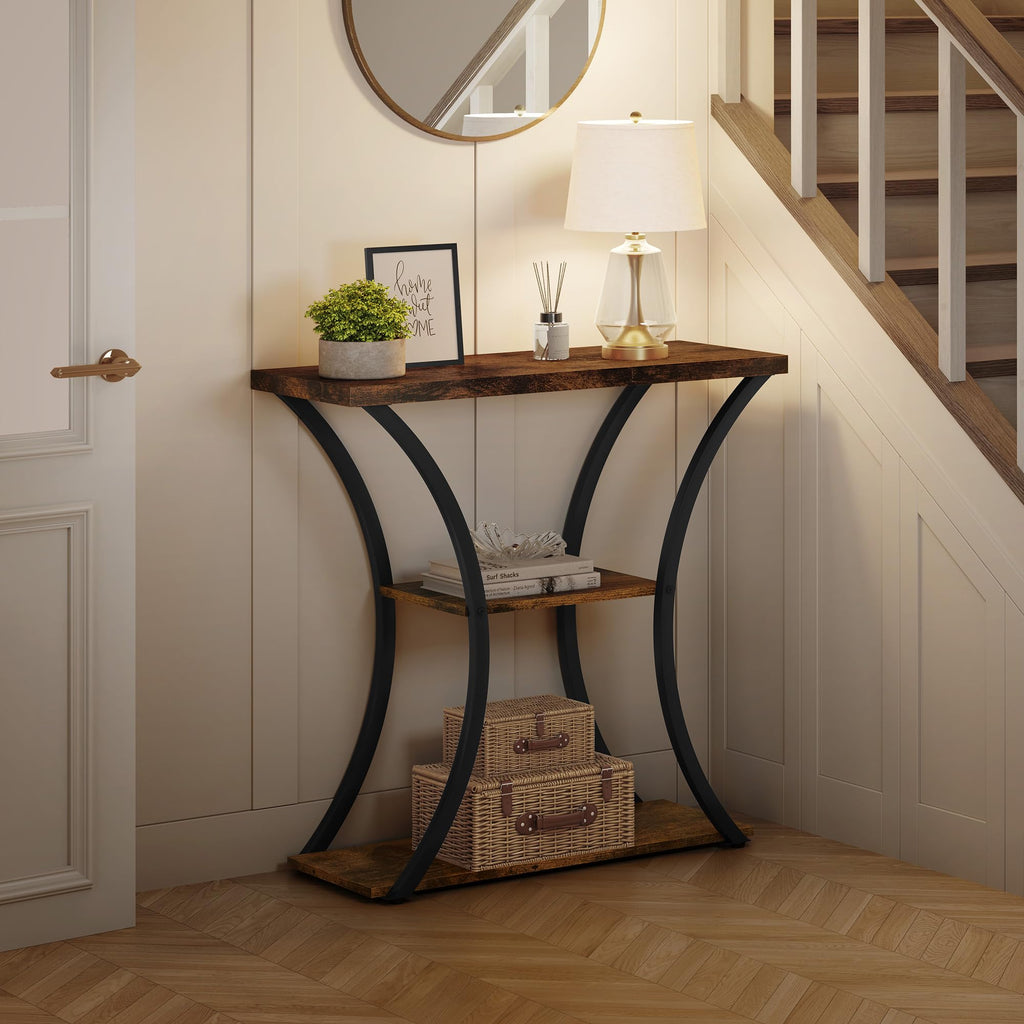 3 Tier Console Table with Open Wood Shelves X49444