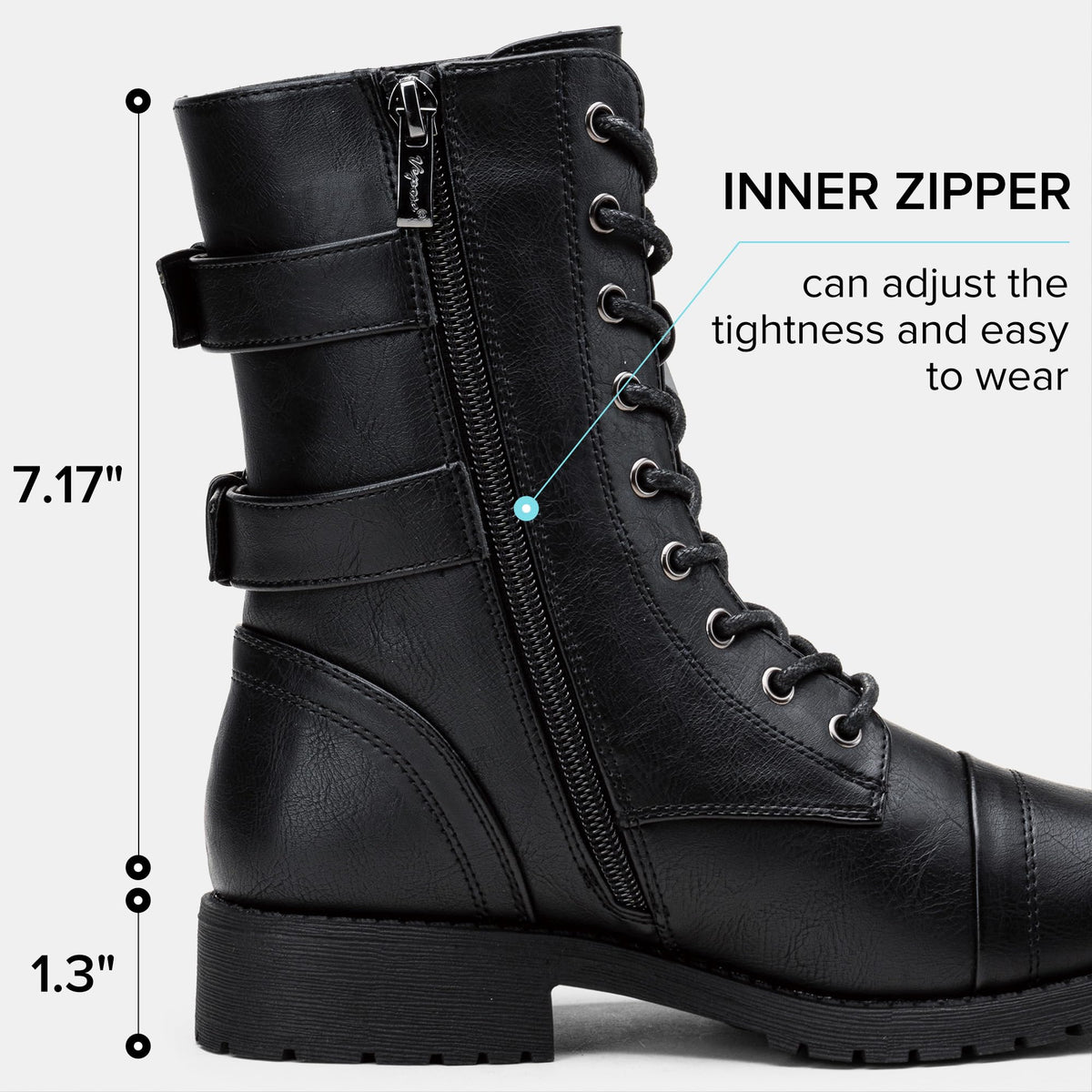 Women's Lace Up Mid Calf Combat Boots with Pocket N932