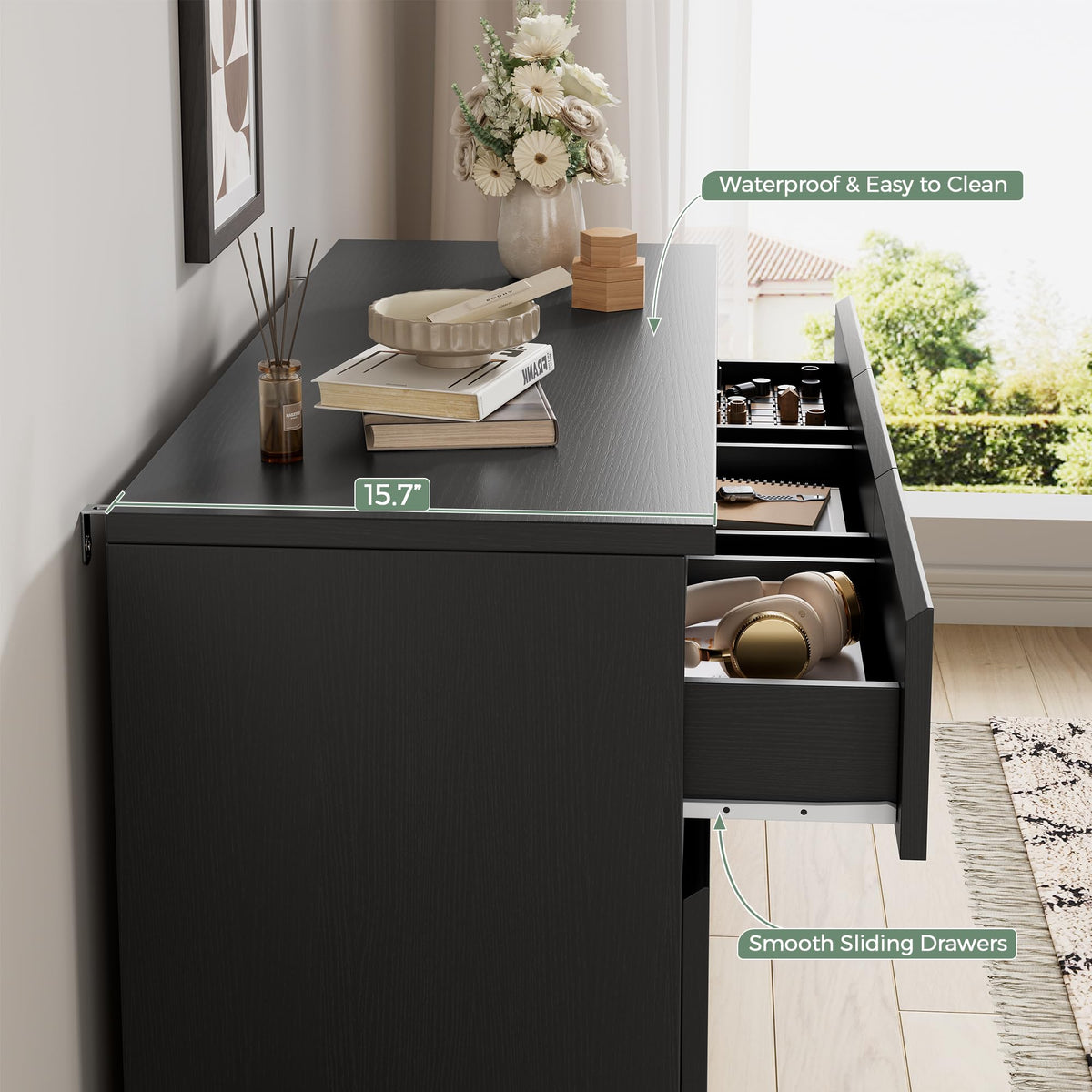 Black 7 Drawer Wood Dresser G8519