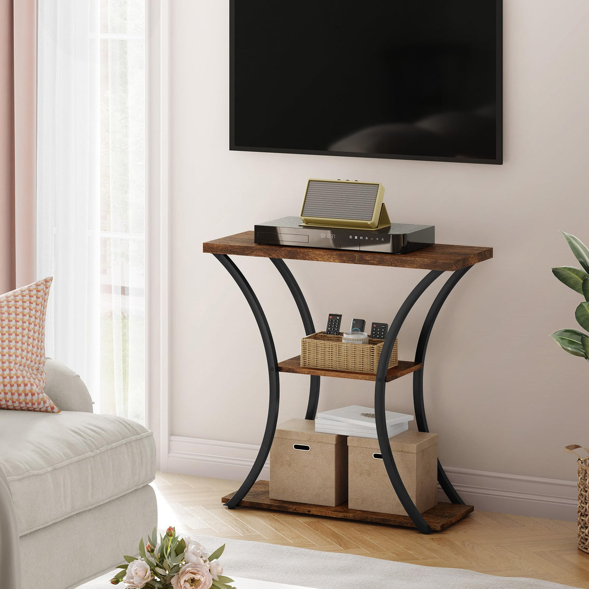3 Tier Console Table with Open Wood Shelves X49444