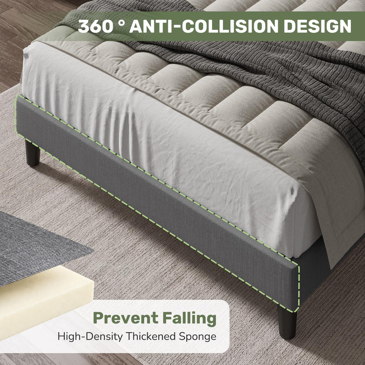 Twin Upholstered Platform Bed Frame with Headboard, Grey U311