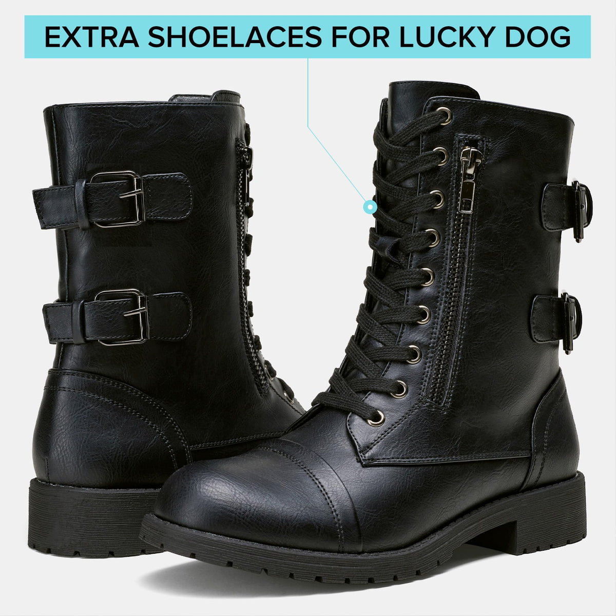 Women's Lace Up Mid Calf Combat Boots with Pocket N932