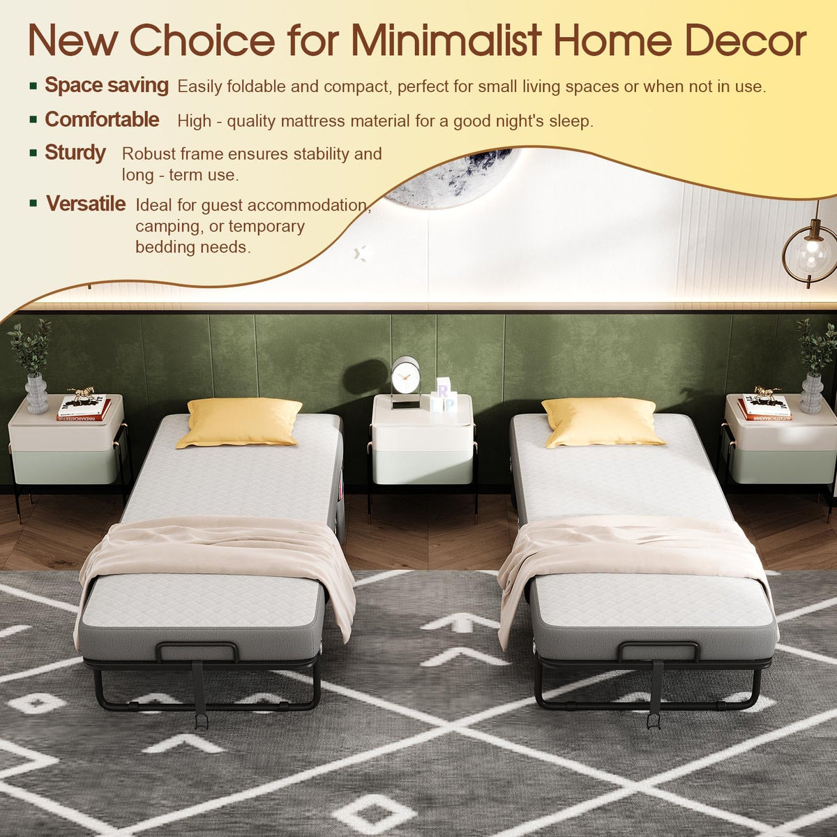 Folding Bed with Mattress, Memory Mattress Metal Frame Single Bed D322