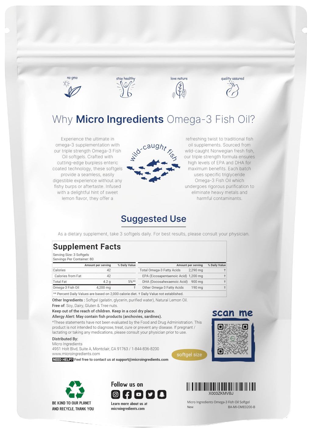 Omega 3 Fish Oil 4200mg & Cod Liver Oil 2000mg 360 Softgels Lemon Flavored S9640