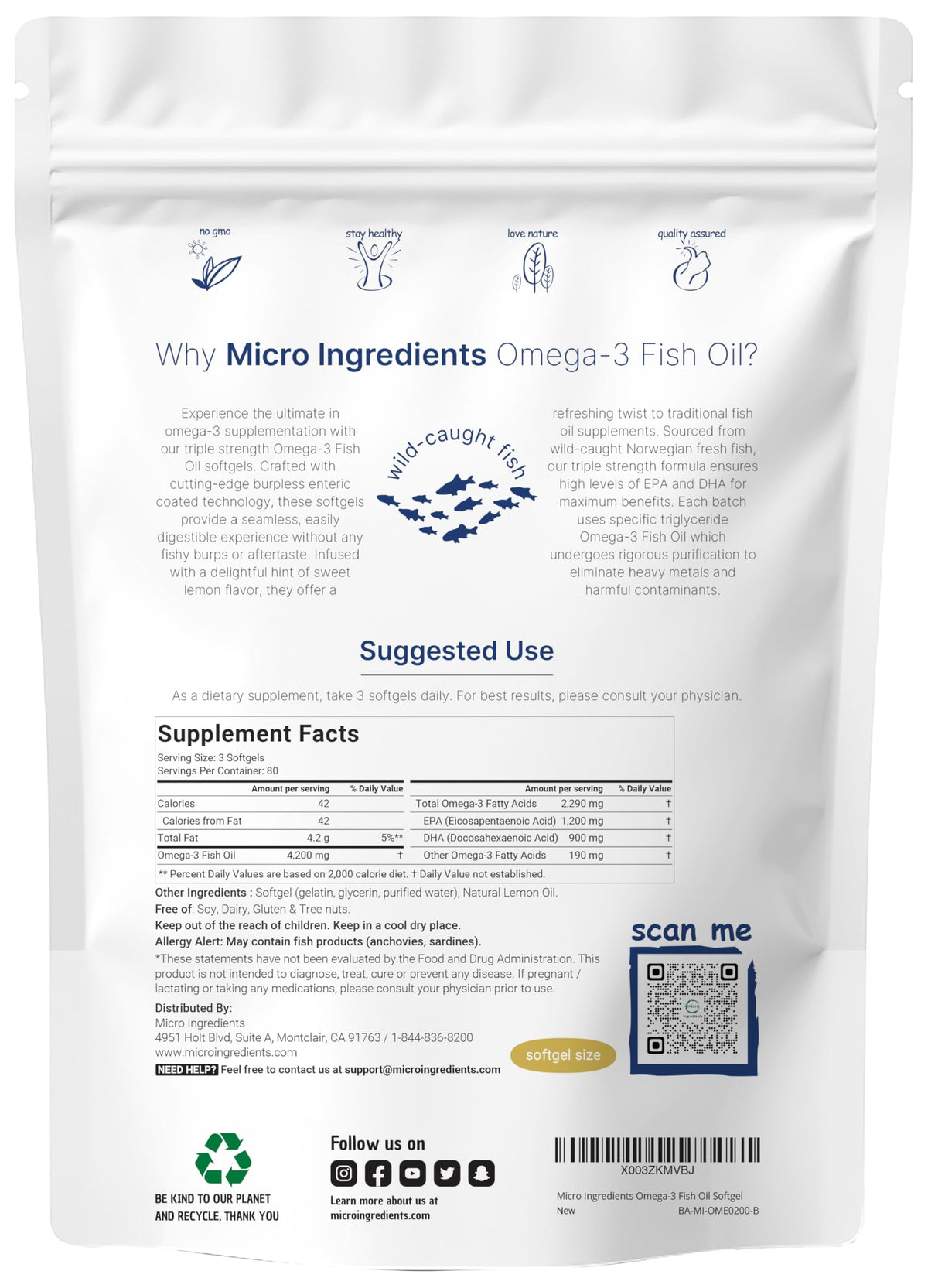 Omega 3 Fish Oil 4200mg & Cod Liver Oil 2000mg 360 Softgels Lemon Flavored S9640