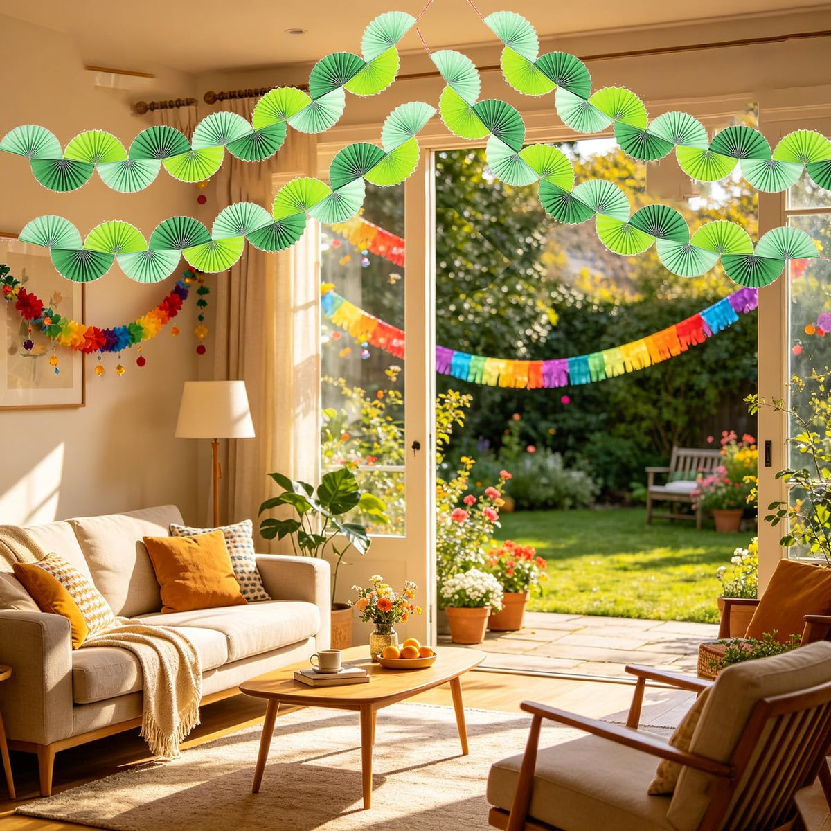 4 Pack Green Paper Fan Garland Hanging Decorations L532