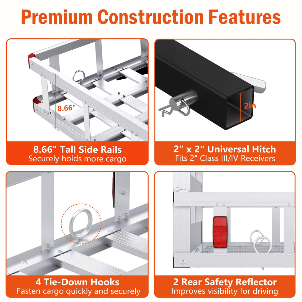 Aluminum Hitch Cargo Carrier with Ramp, 50" x 29.5" x 8.7", 500lbs Capacity K247250