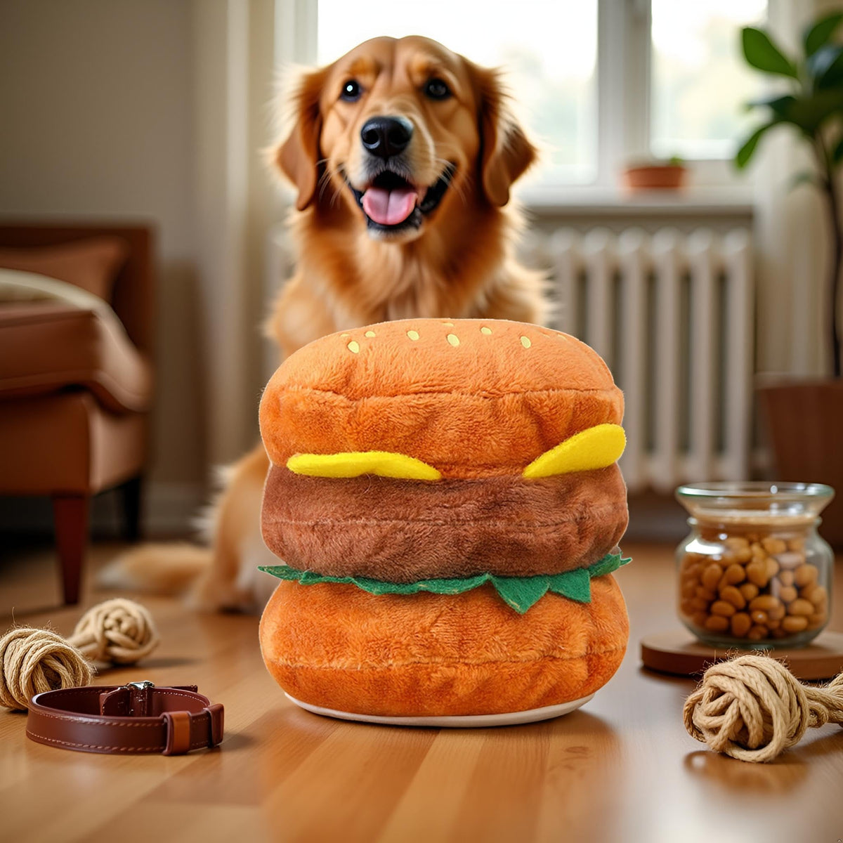 Hamburger Shape Dog Plush Squeaky Toy G883
