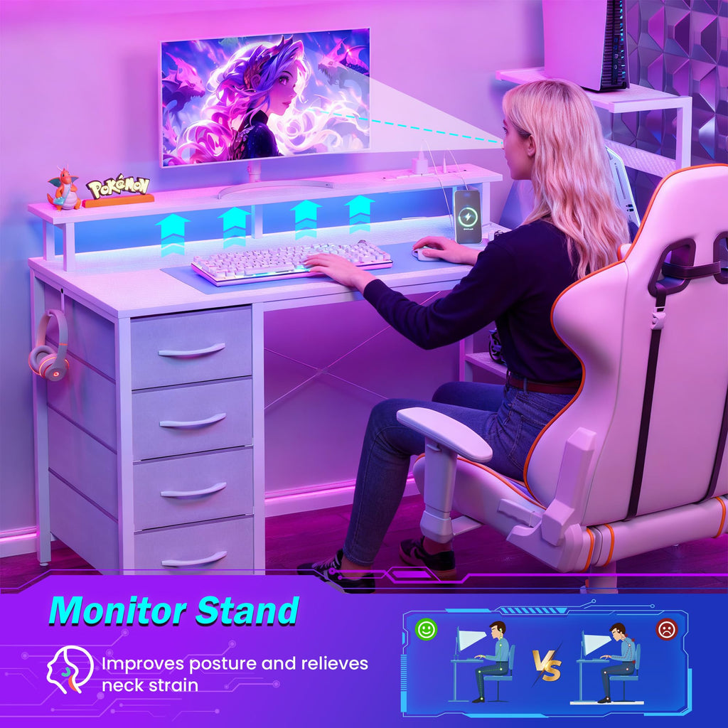 51 Inch White Gaming Desk with Drawers B151438