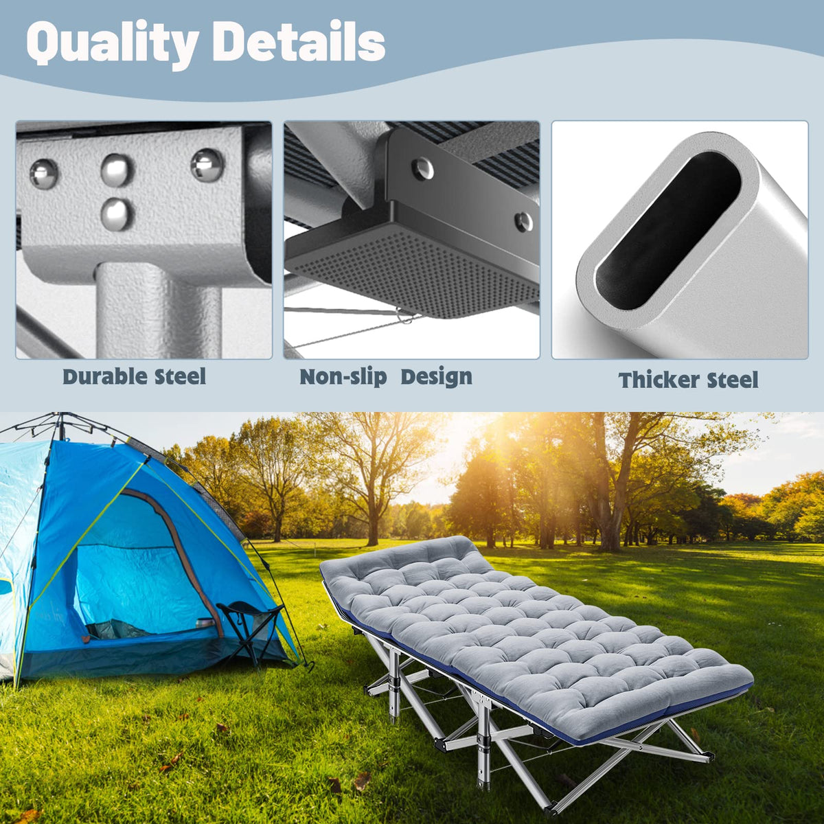 Folding Camping Cot with Mat & Carry Bag J7499
