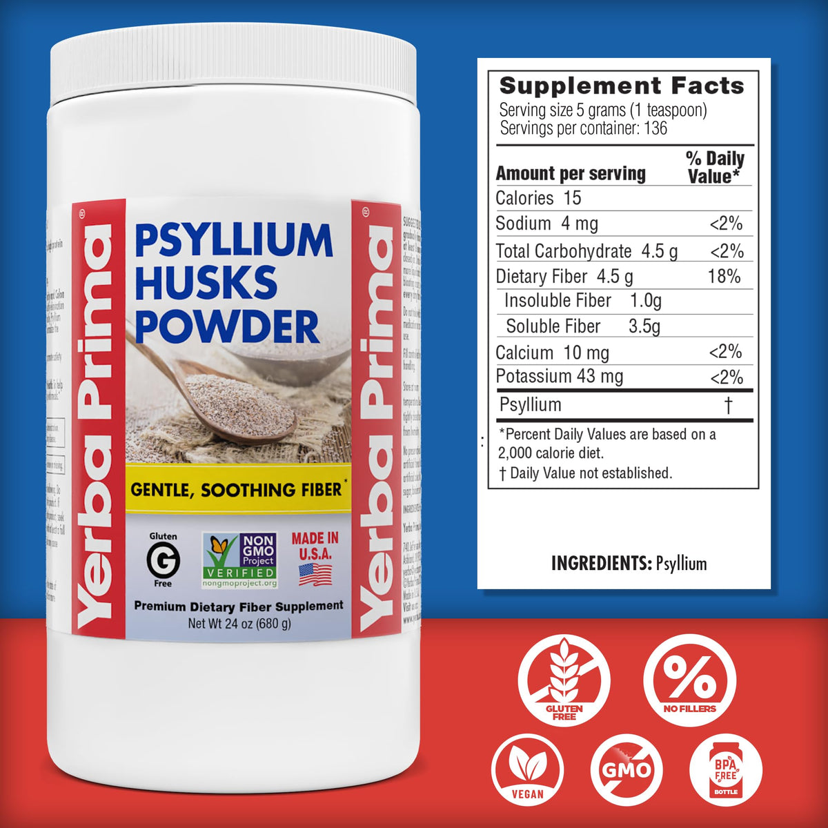 24 oz Unflavored Psyllium Husk Powder Fiber Supplement K19494