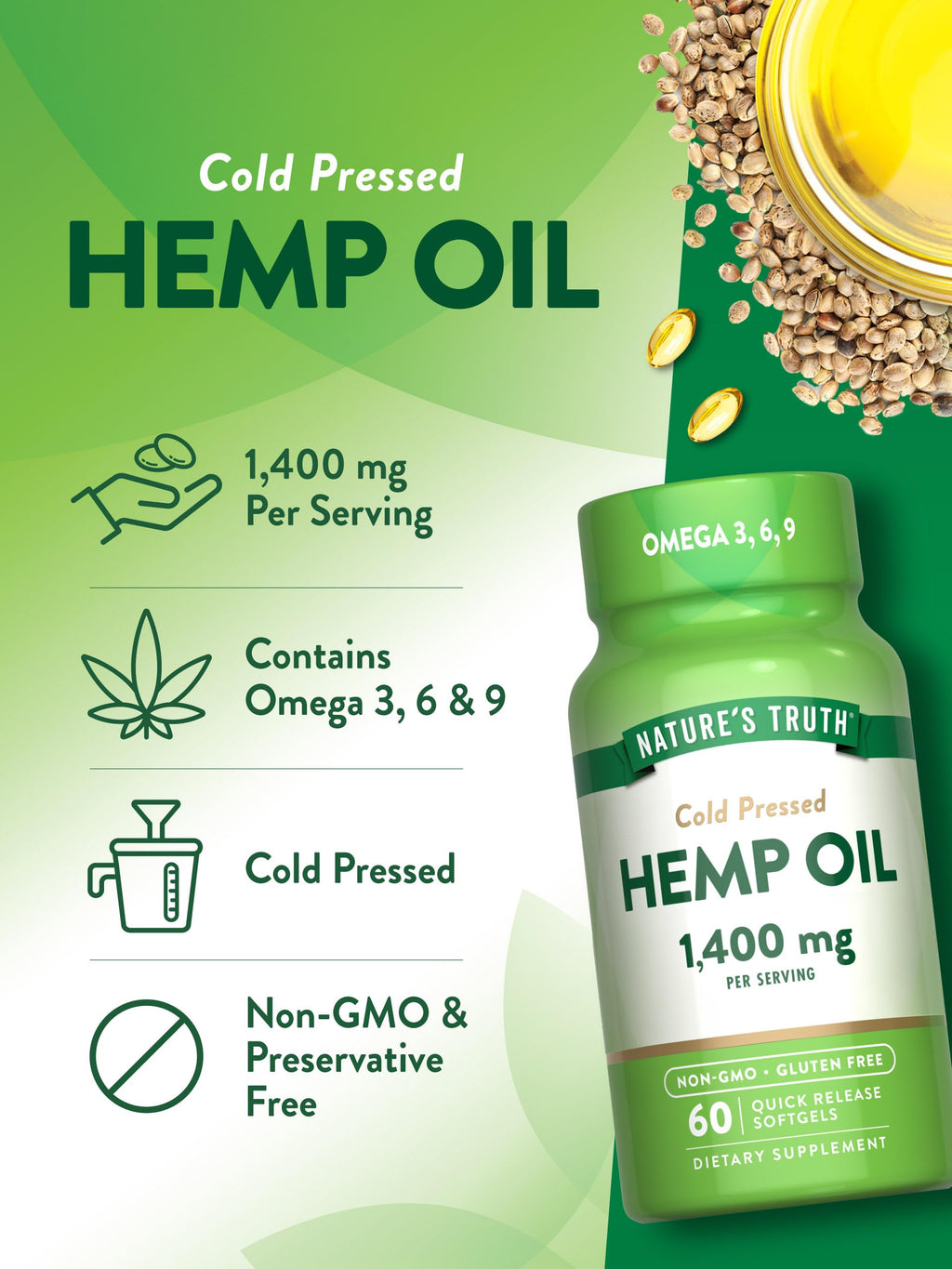 Hemp Oil Softgels 1400mg 60 Count H698953