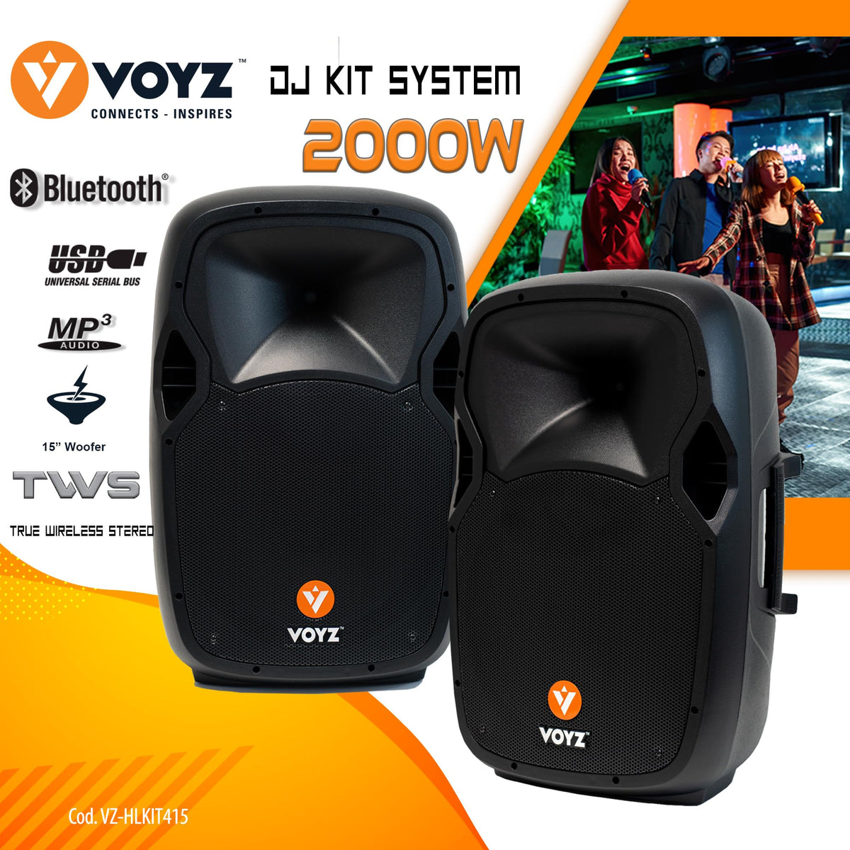 15" 2000 Watt 2-Way Powered PA Speaker System T505