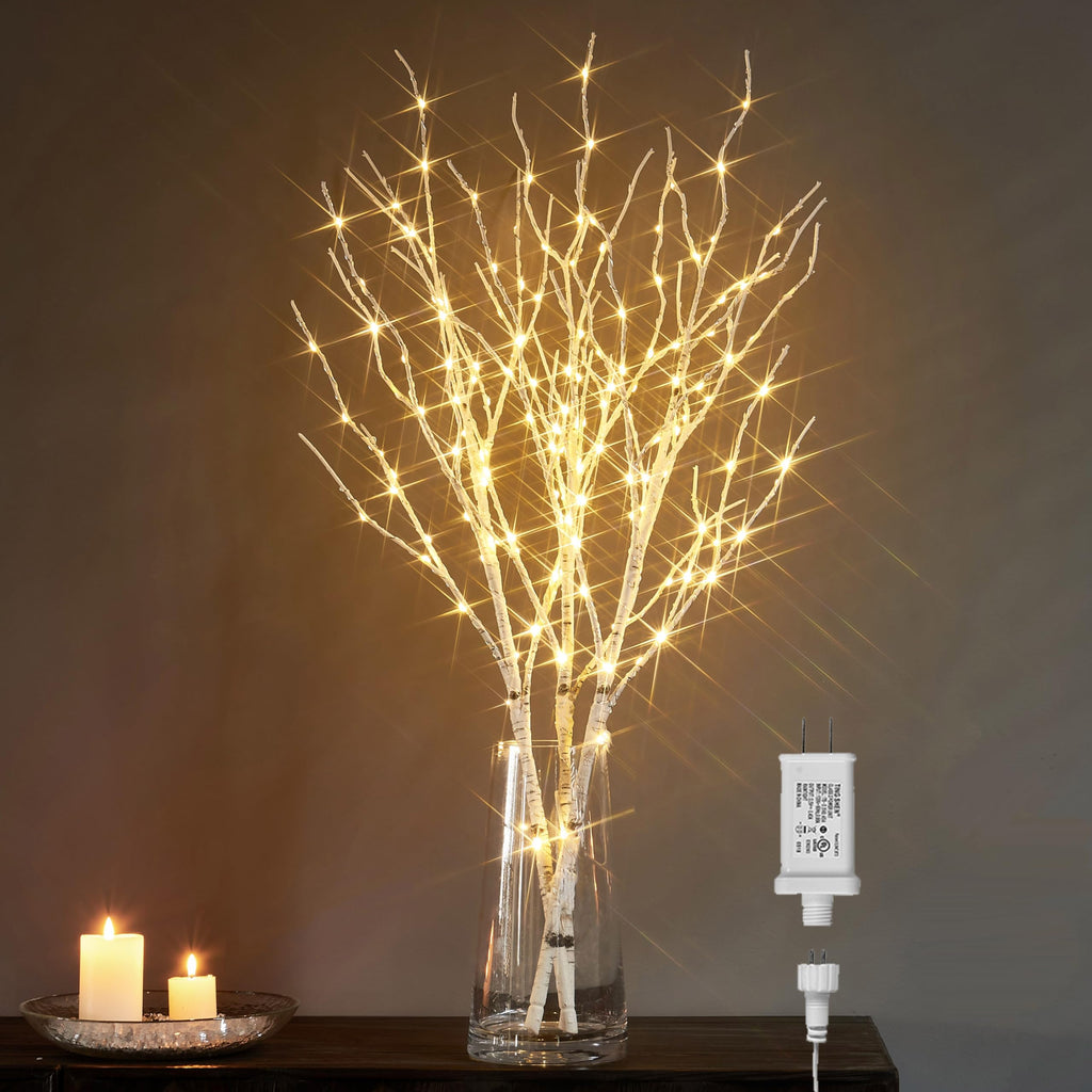 Lighted White Birch Twig Branches 30IN 150 LED with Timer and Dimmer D69622