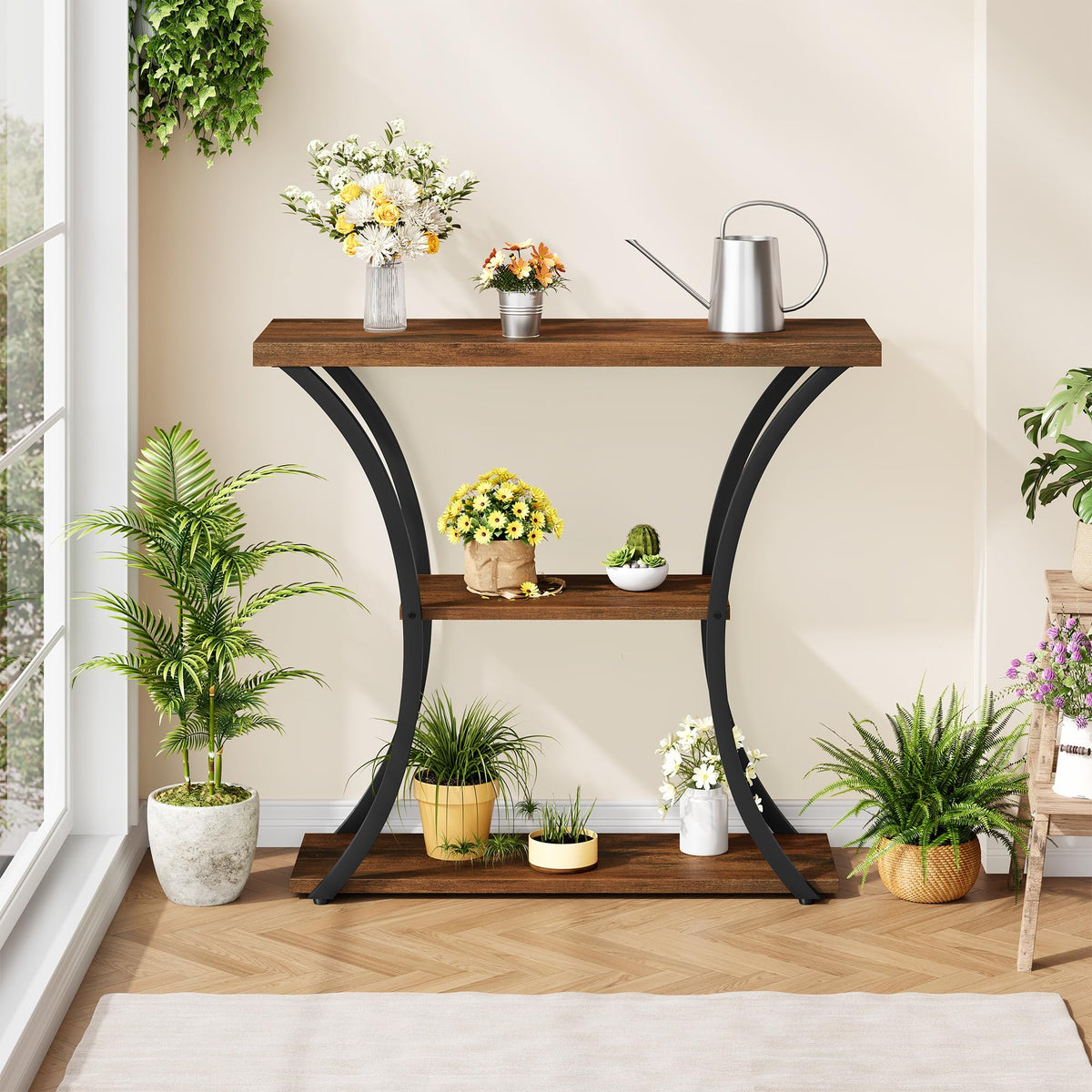 3 Tier Console Table with Open Wood Shelves X49444