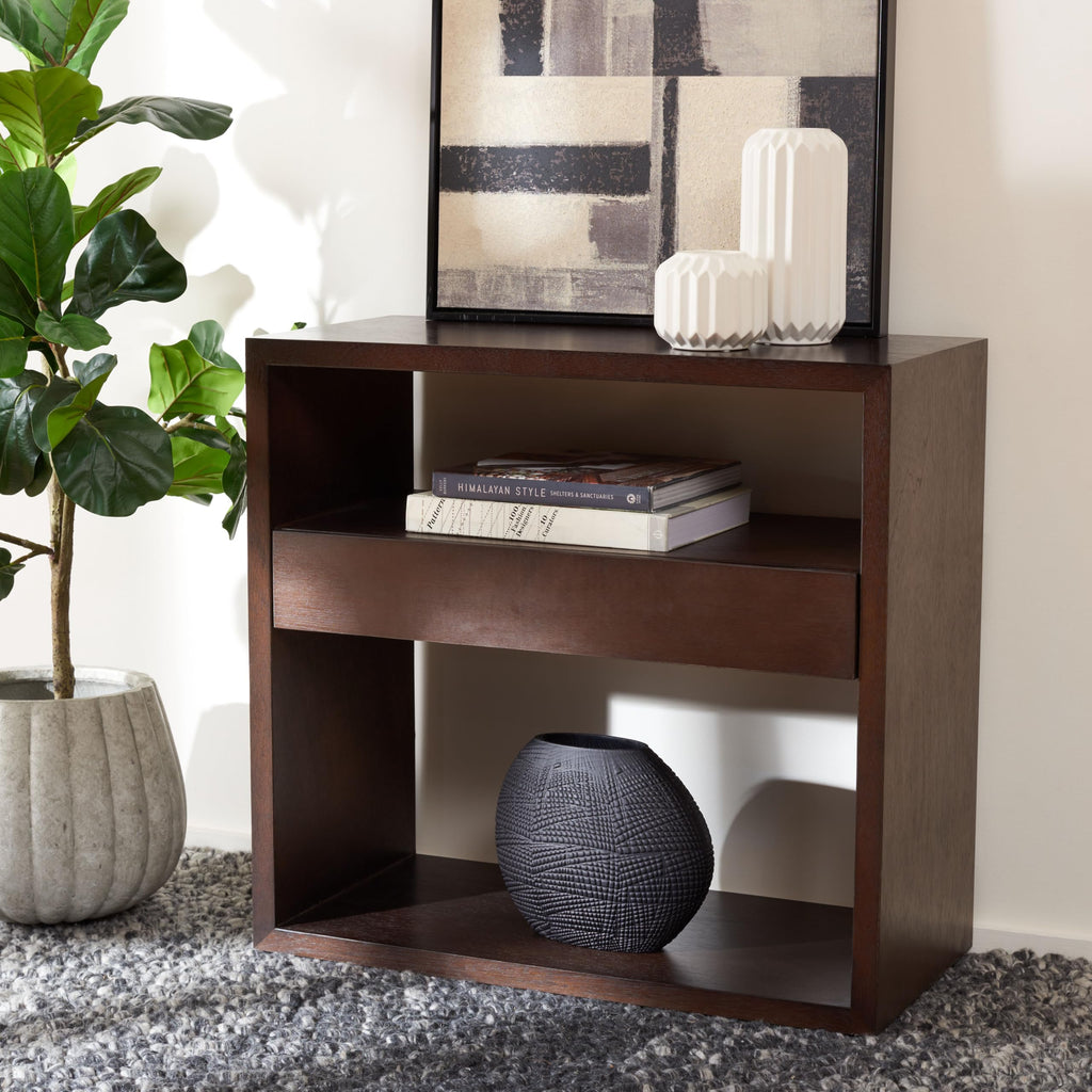 Dark Oak 2-Shelf 1-Drawer Console Table O80921
