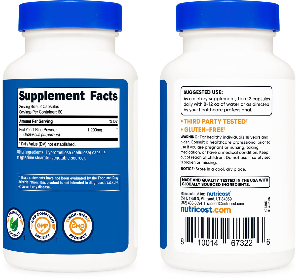 Red Yeast Rice 1200mg 120 Capsules Gluten Free P18870