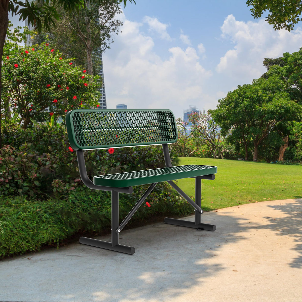 4FT Heavy Duty Metal Outdoor Bench with Backrest T9824