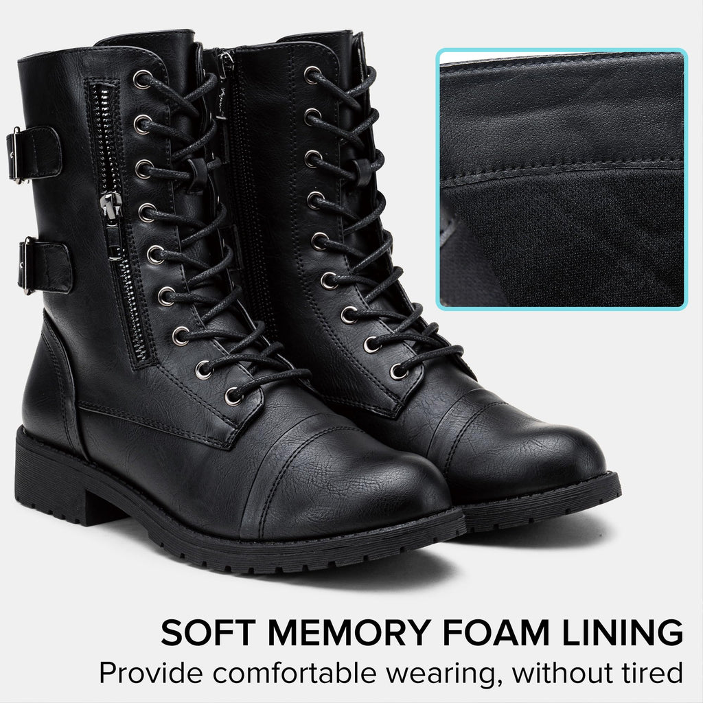 Women's Lace Up Mid Calf Combat Boots with Pocket N932