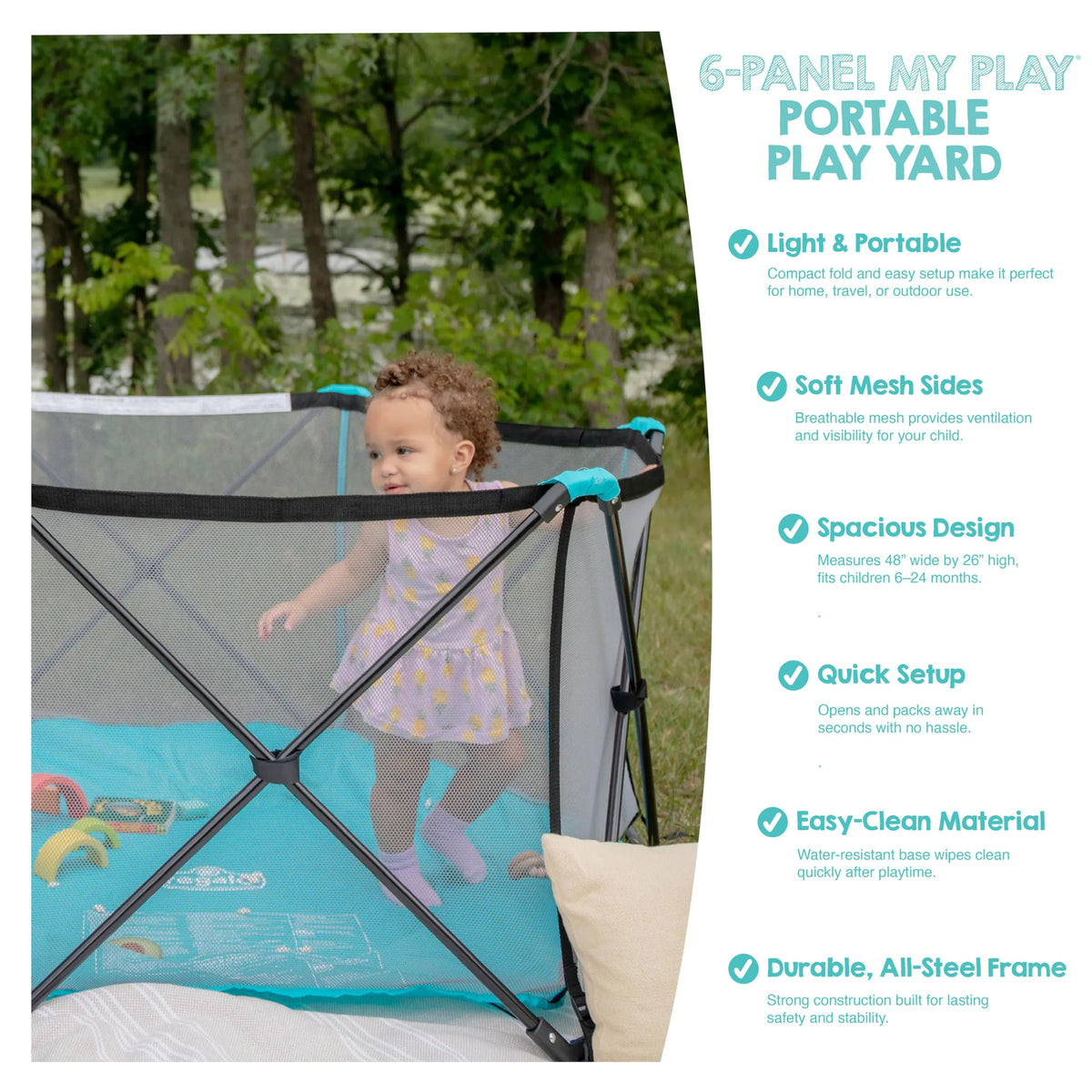 Foldable 6-Panel Baby Playpen with Mesh Sides R80599