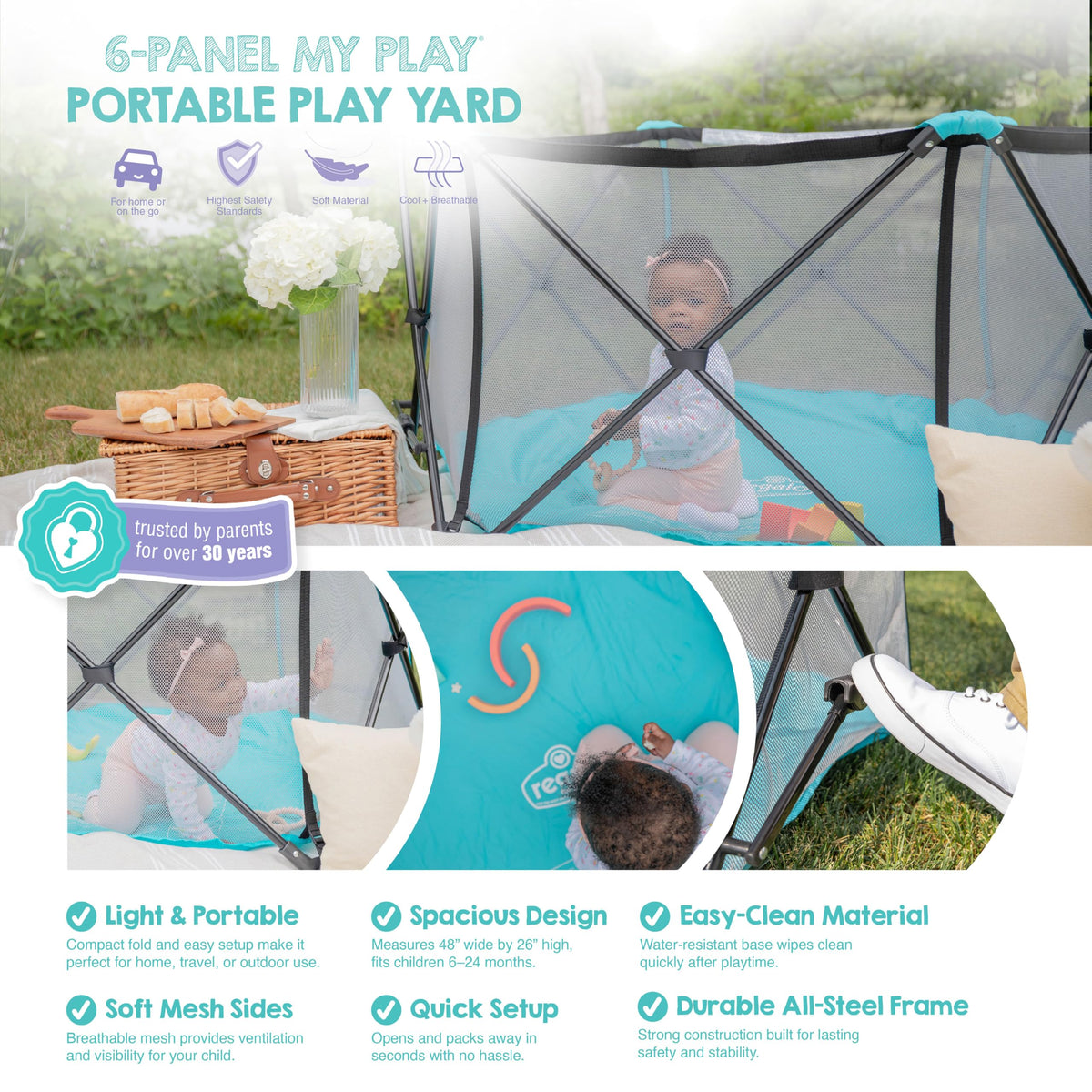 Foldable 6-Panel Baby Playpen with Mesh Sides R80599
