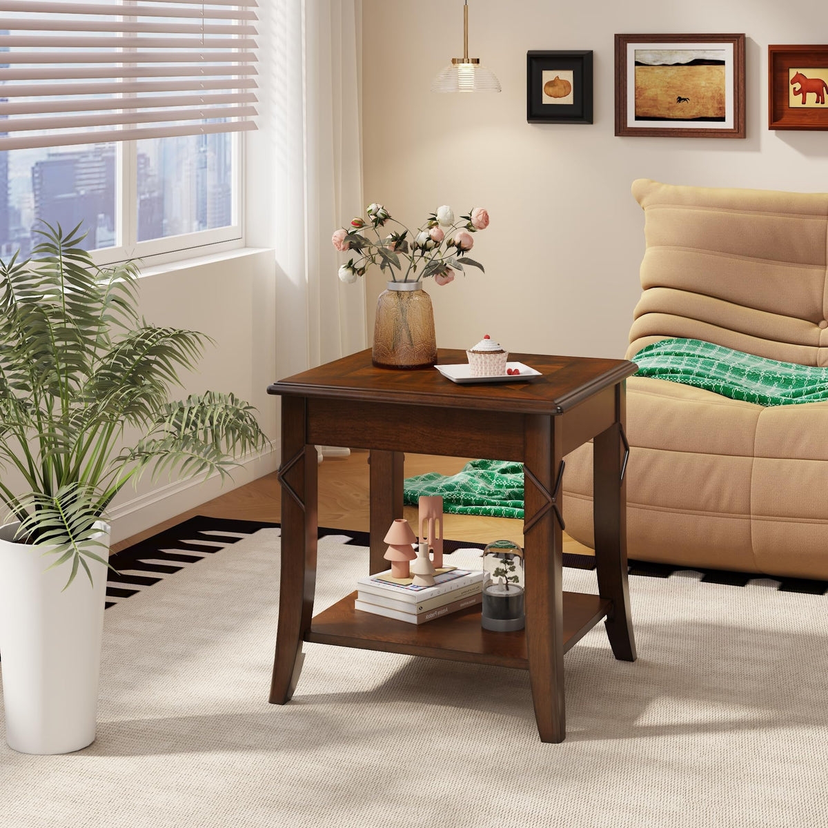 Solid Wood End Table with Storage Shelf B6524