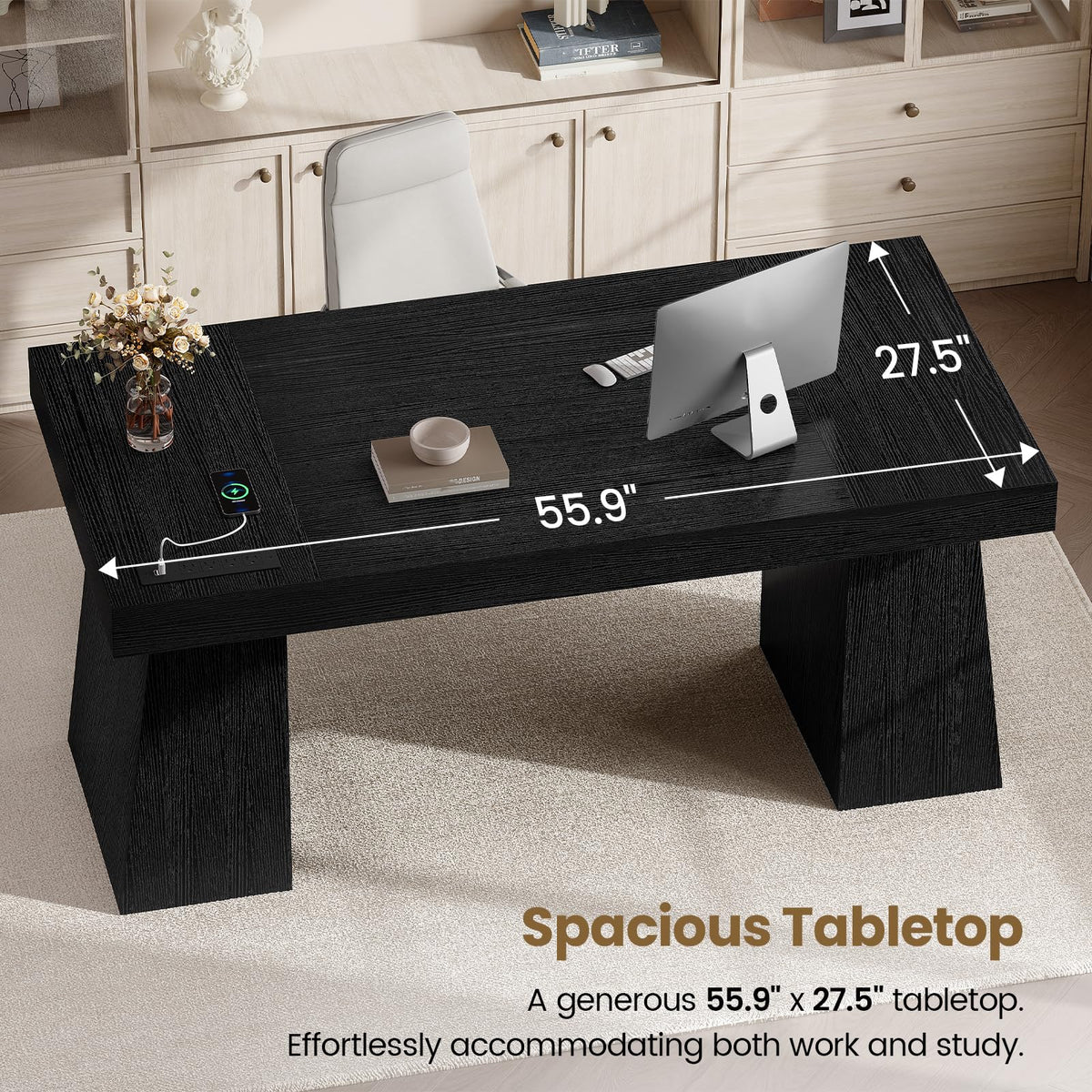 55.9" Black Wood Executive Desk with Storage N667312
