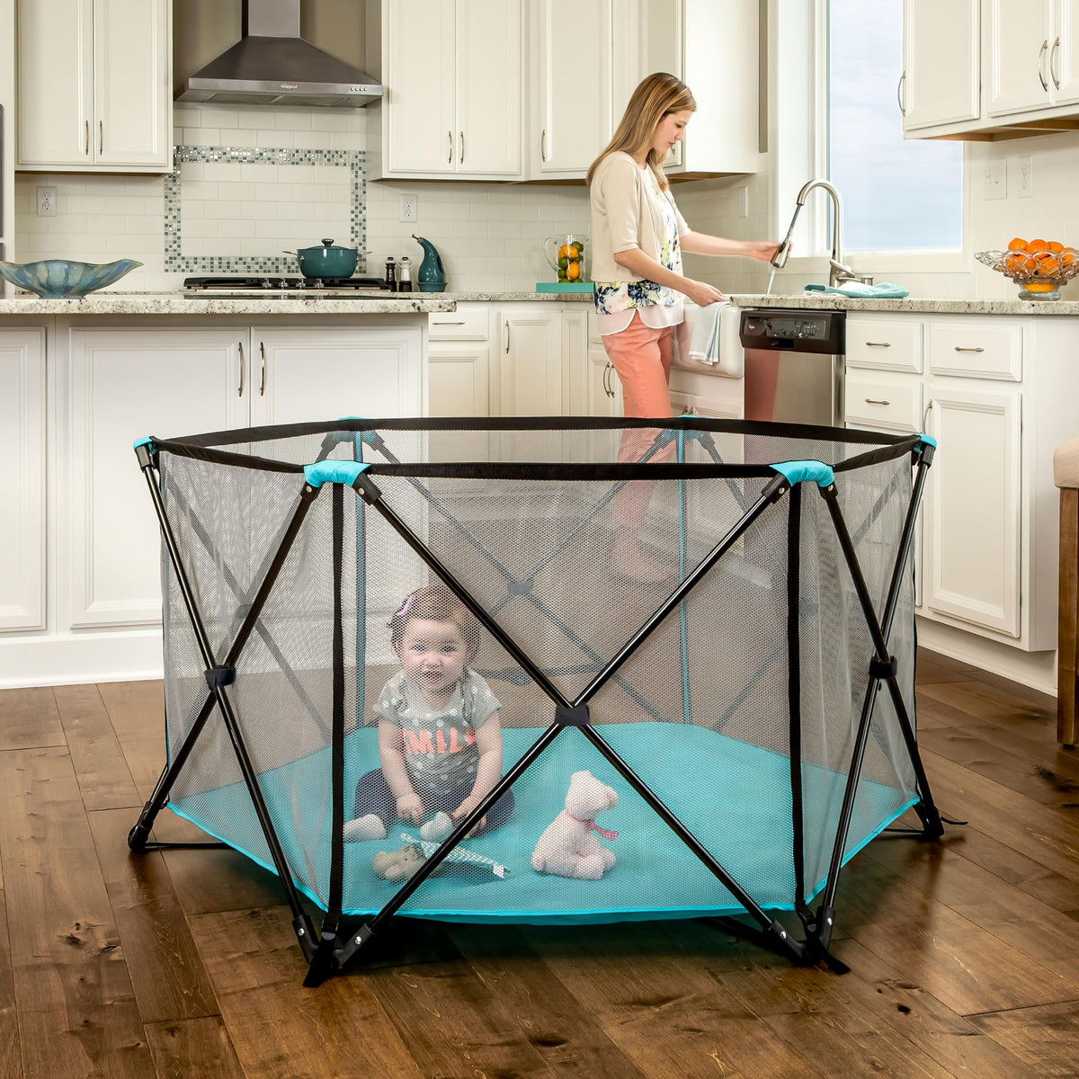 Foldable 6-Panel Baby Playpen with Mesh Sides R80599