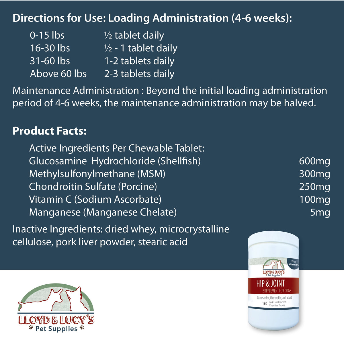 Chewable Hip and Joint Supplement for Dogs 180 Ct Tablets I9429