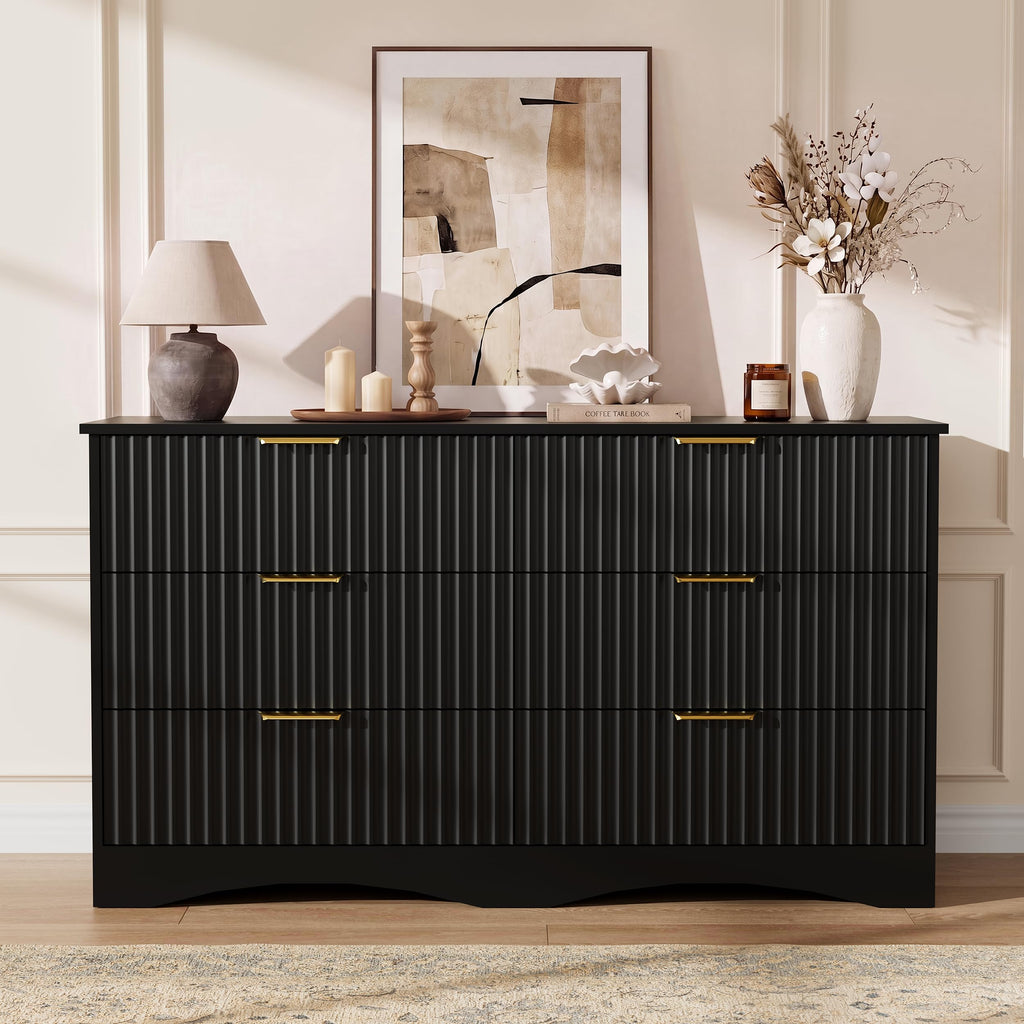 6 Drawer Fluted Wood Dresser J840571