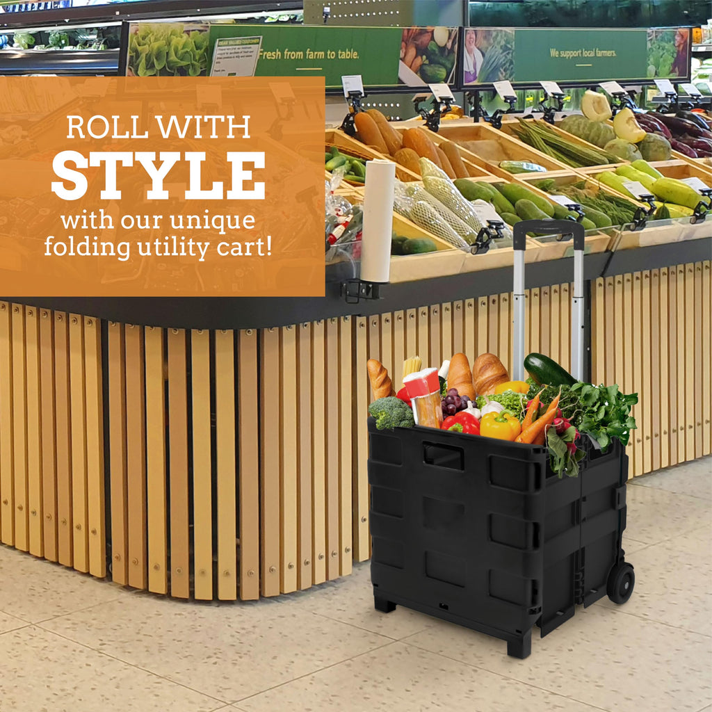 Collapsible 2 Wheel Utility Cart with Telescopic Handle, Black H106690