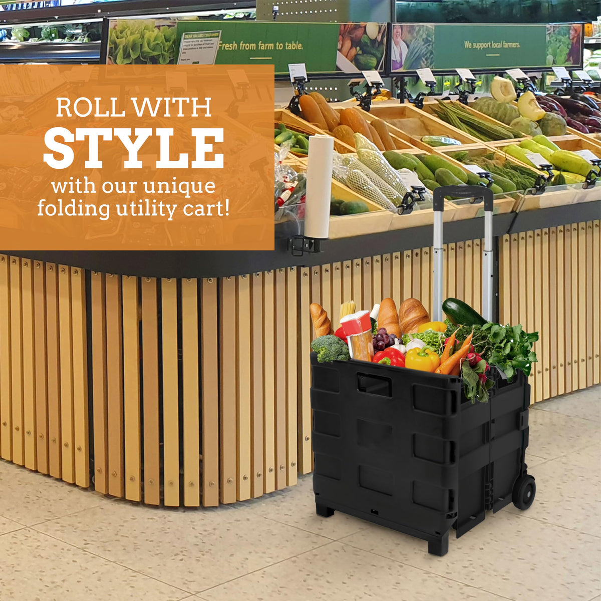 Collapsible 2 Wheel Utility Cart with Telescopic Handle, Black H106690