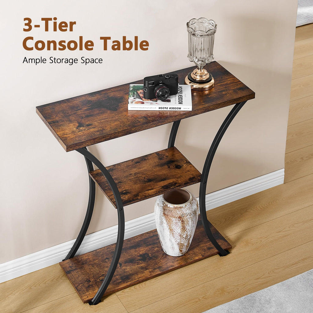 3 Tier Console Table with Open Wood Shelves X49444
