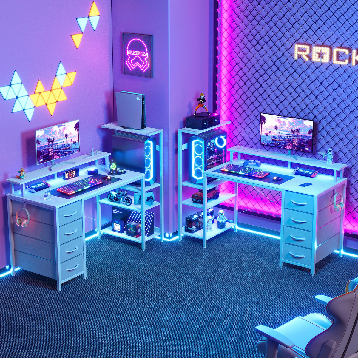 51 Inch White Gaming Desk with Drawers B151438
